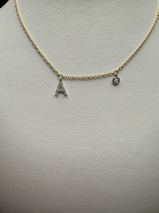 14k “A” Pendant Necklace W/ Natural Diamonds