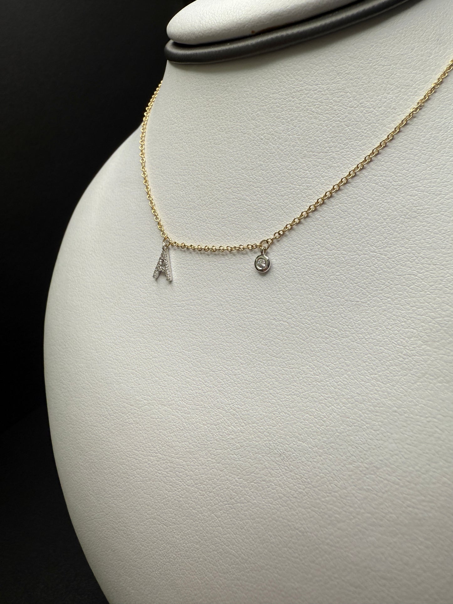 14k “A” Pendant Necklace W/ Natural Diamonds