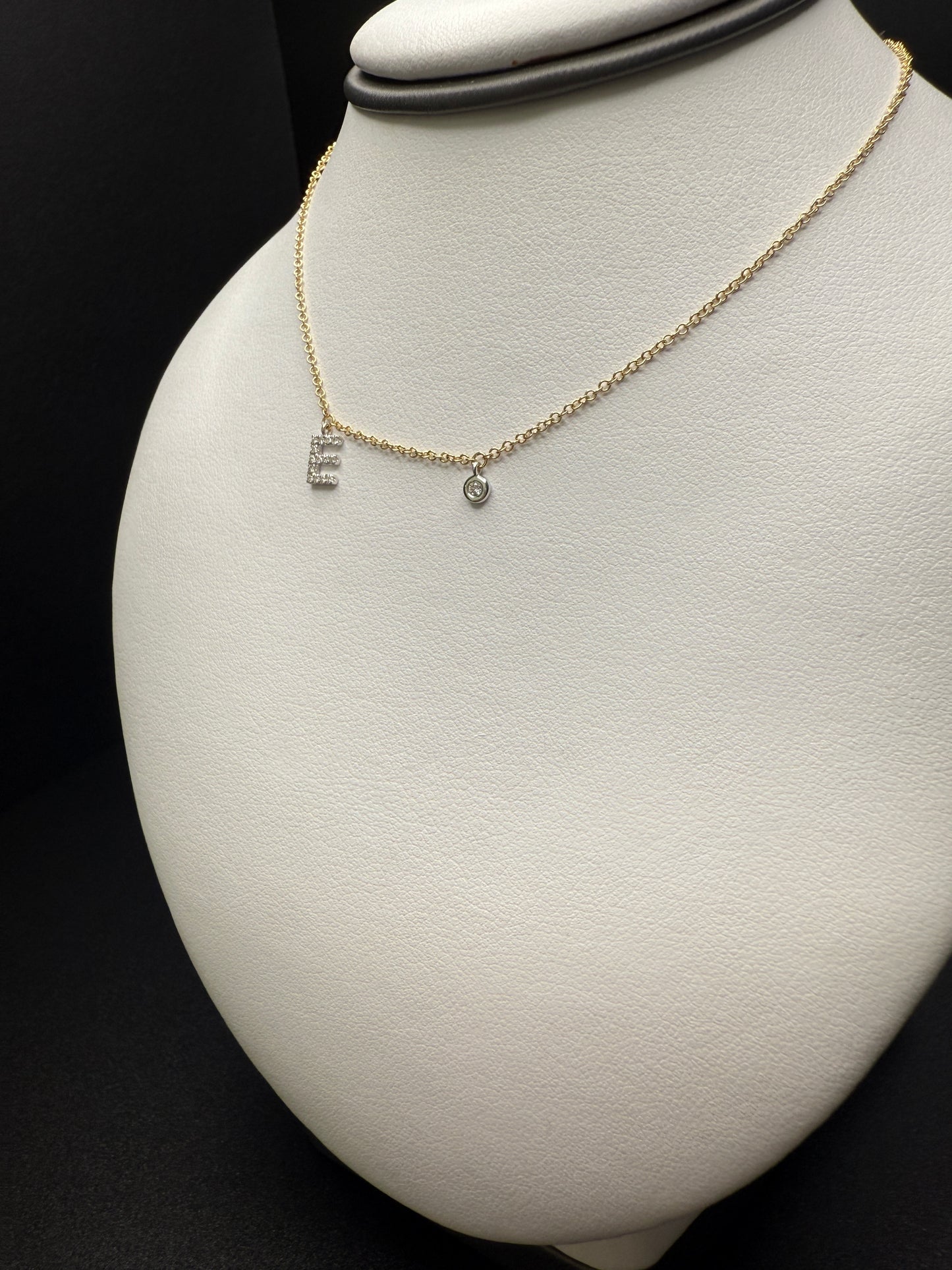 14k “E” Pendant Necklace W/Natural Diamonds