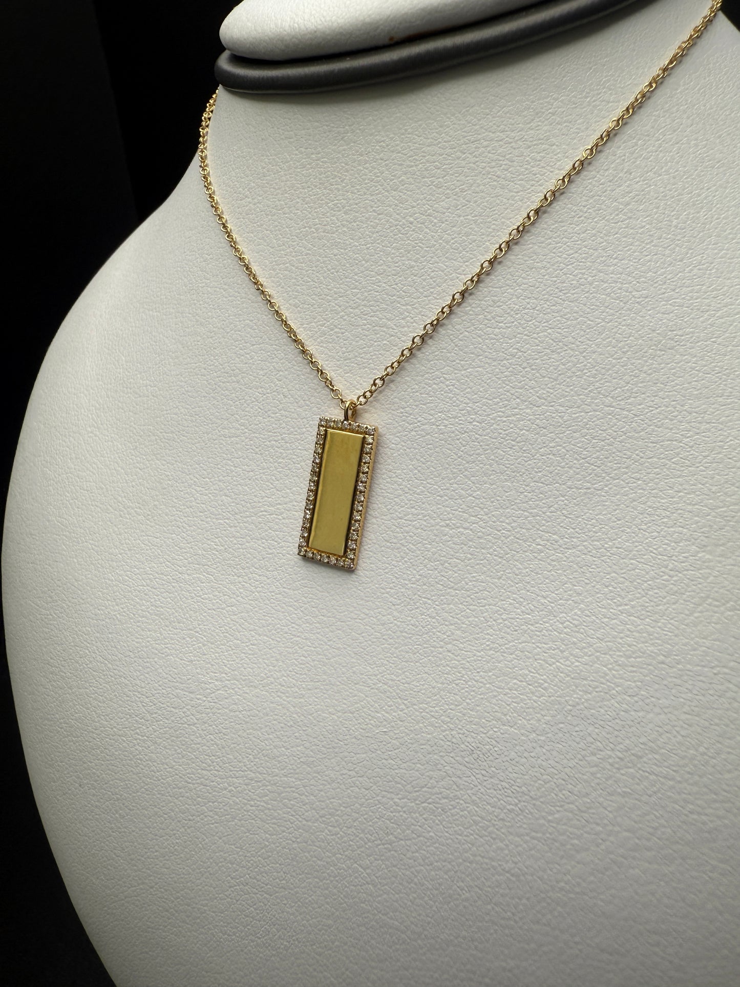 Rectangular Engraving necklace W/Natural Diamonds