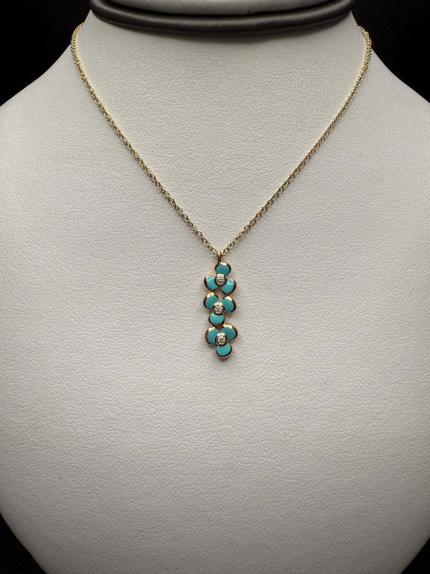 Turquoise Flower Necklace W/ Natural Diamonds