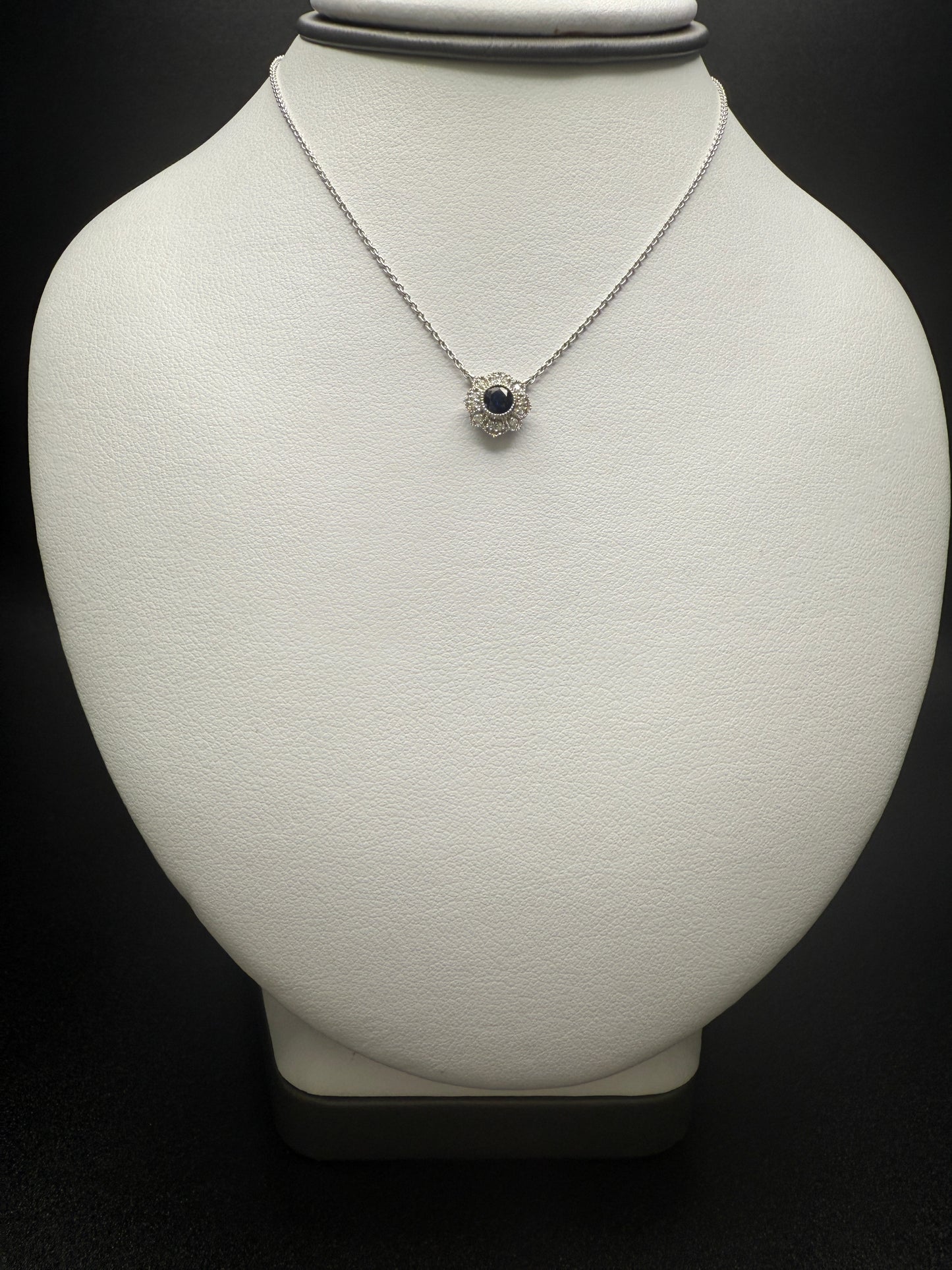 Sapphire Flower Necklace W/Natural Diamonds