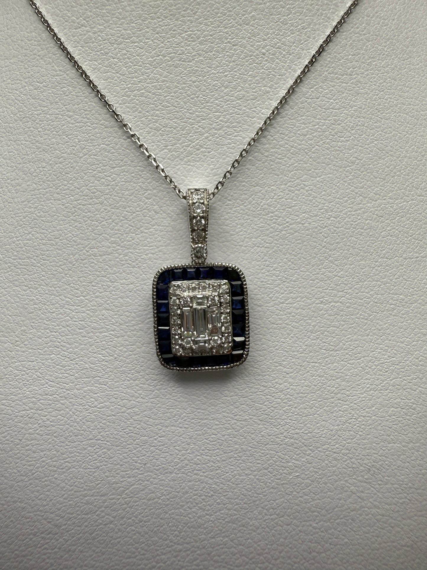 Square Sapphire and Diamond Necklace