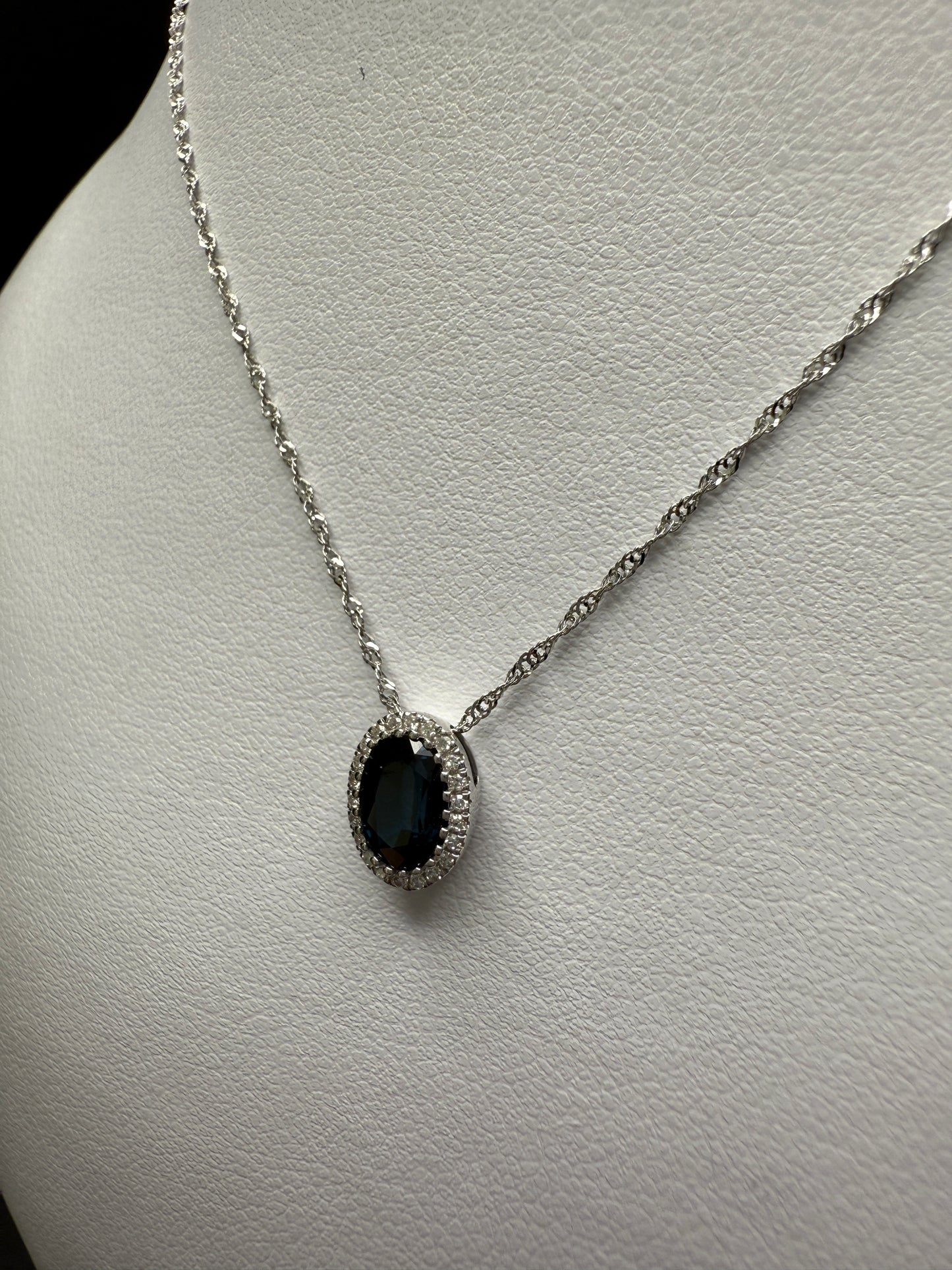 Oval Sapphire Necklace W/ Natural Diamonds