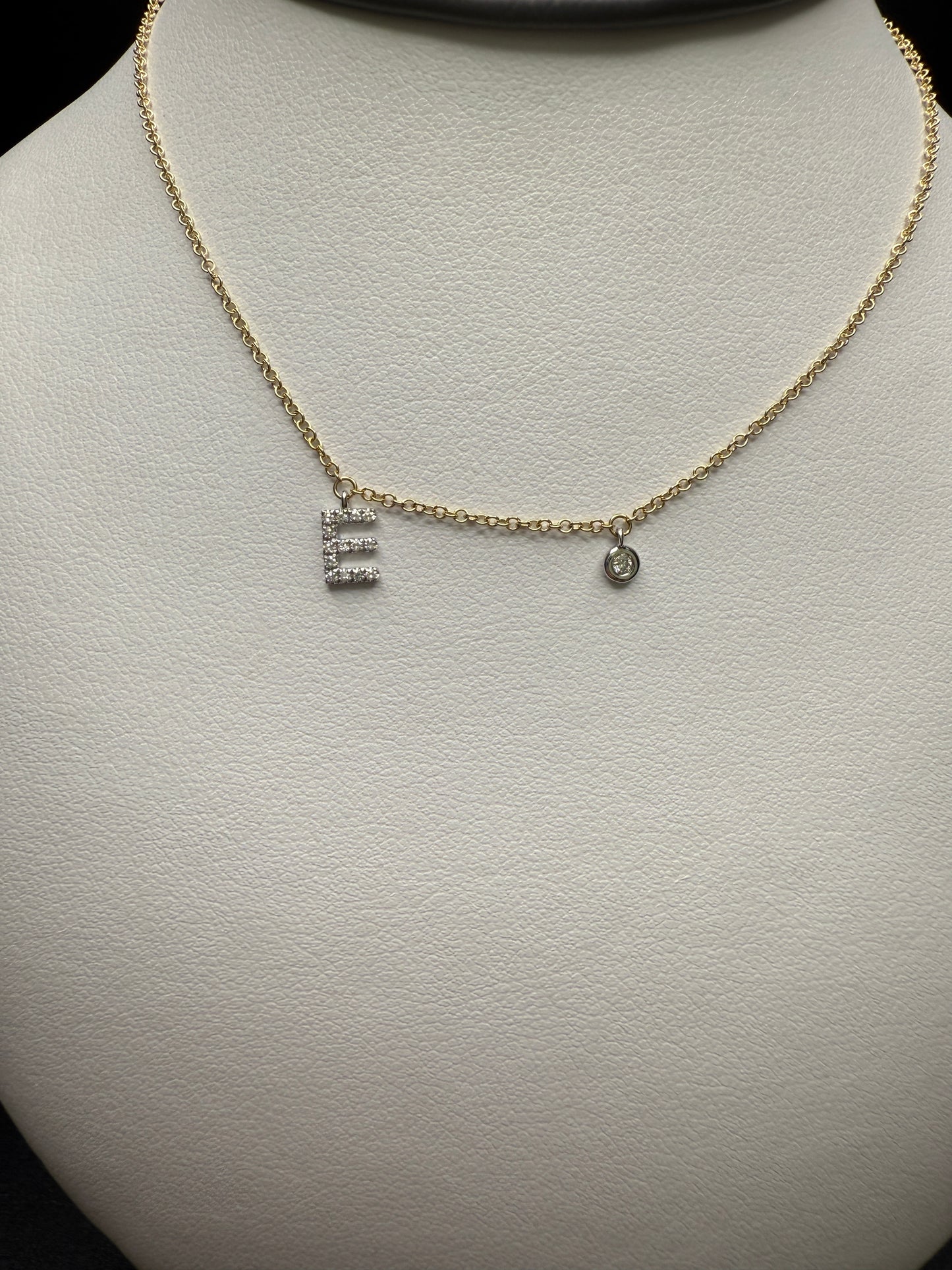 14k “E” Pendant Necklace W/Natural Diamonds