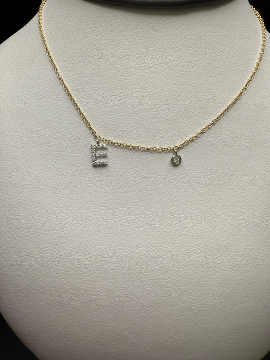 14k “E” Pendant Necklace W/Natural Diamonds