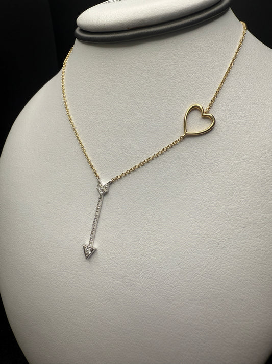 Arrow and Heart Necklace W/ Natural Diamonds