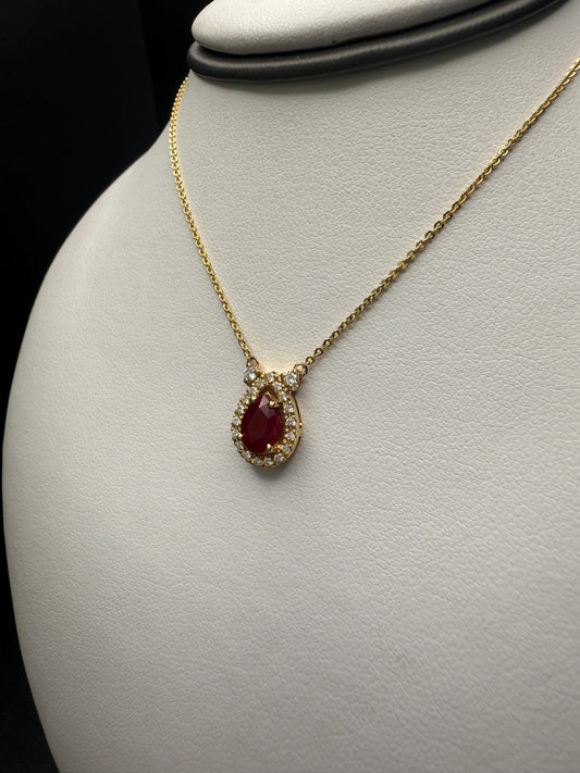 Ruby Pendant W/ Natural Diamonds Necklace