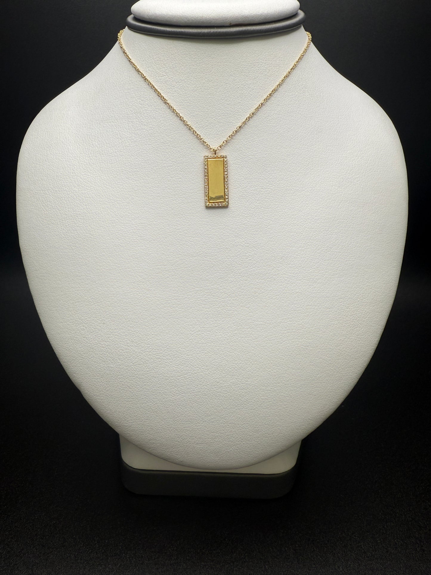Rectangular Engraving necklace W/Natural Diamonds