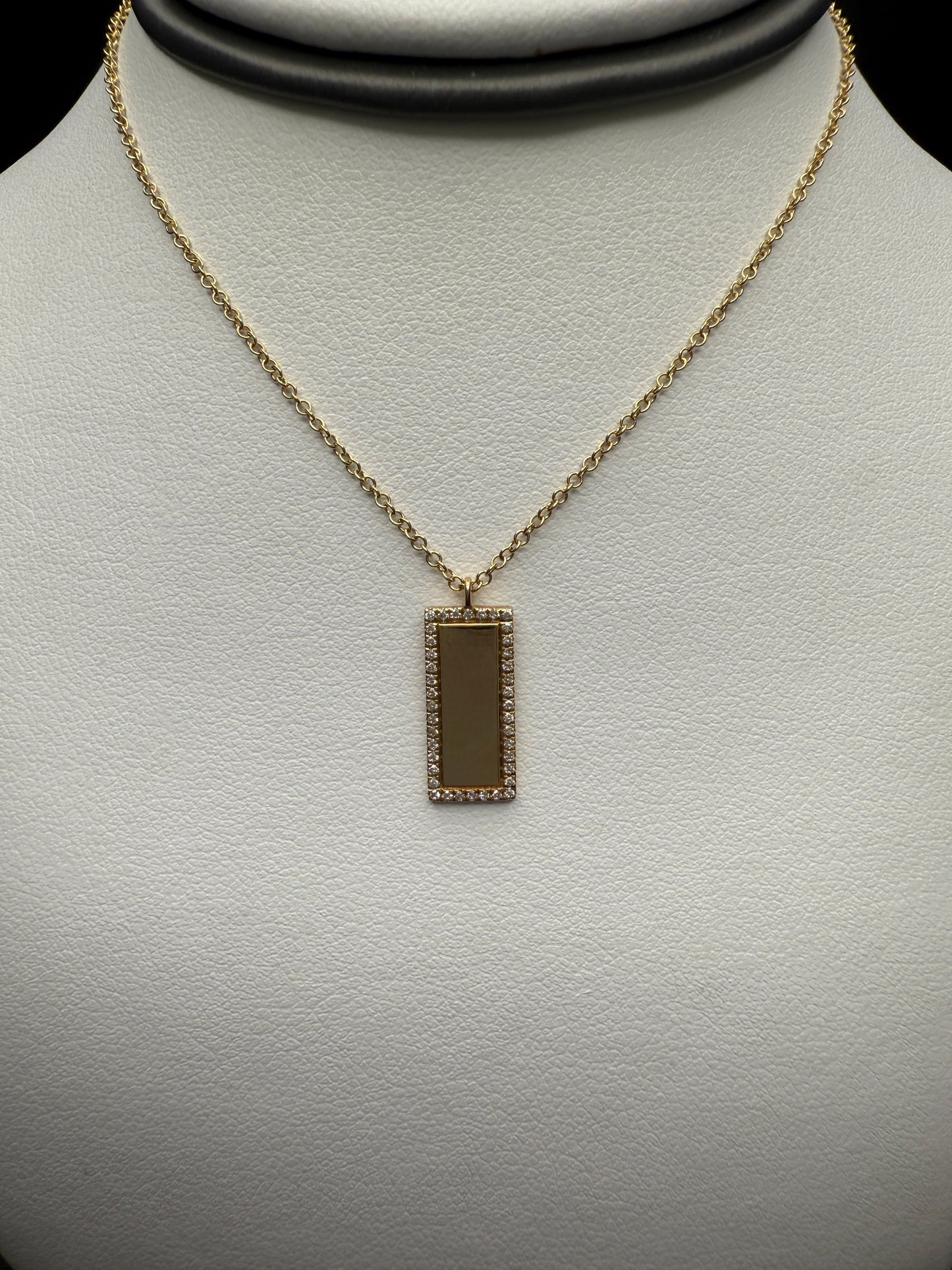 Rectangular Engraving necklace W/Natural Diamonds