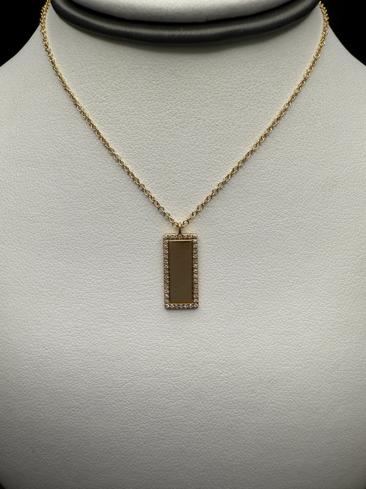 Rectangular Engraving necklace W/Natural Diamonds