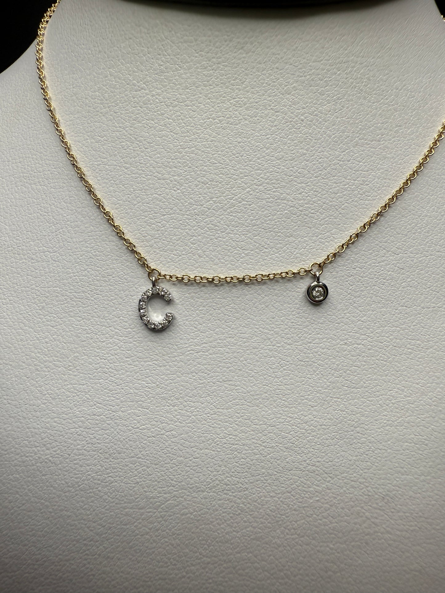 14k “C” Necklace W/Natural Diamonds
