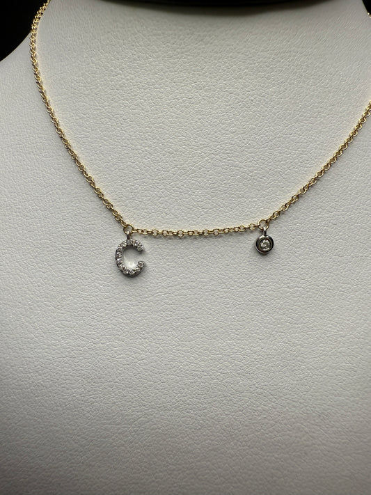 14k “C” Necklace W/Natural Diamonds