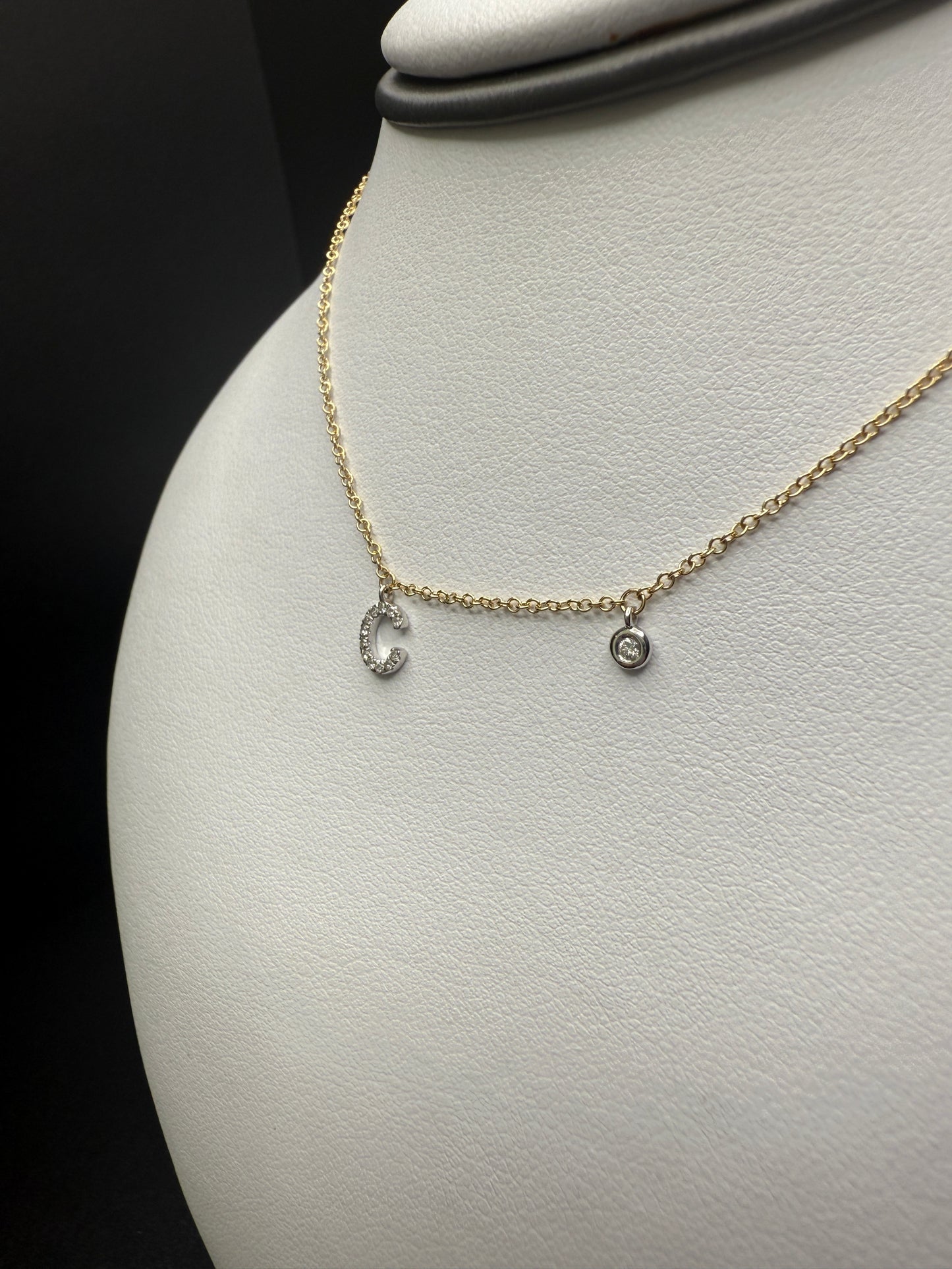 14k “C” Necklace W/Natural Diamonds