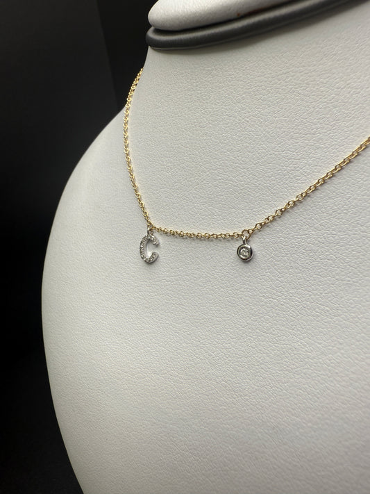 14k “C” Necklace W/Natural Diamonds