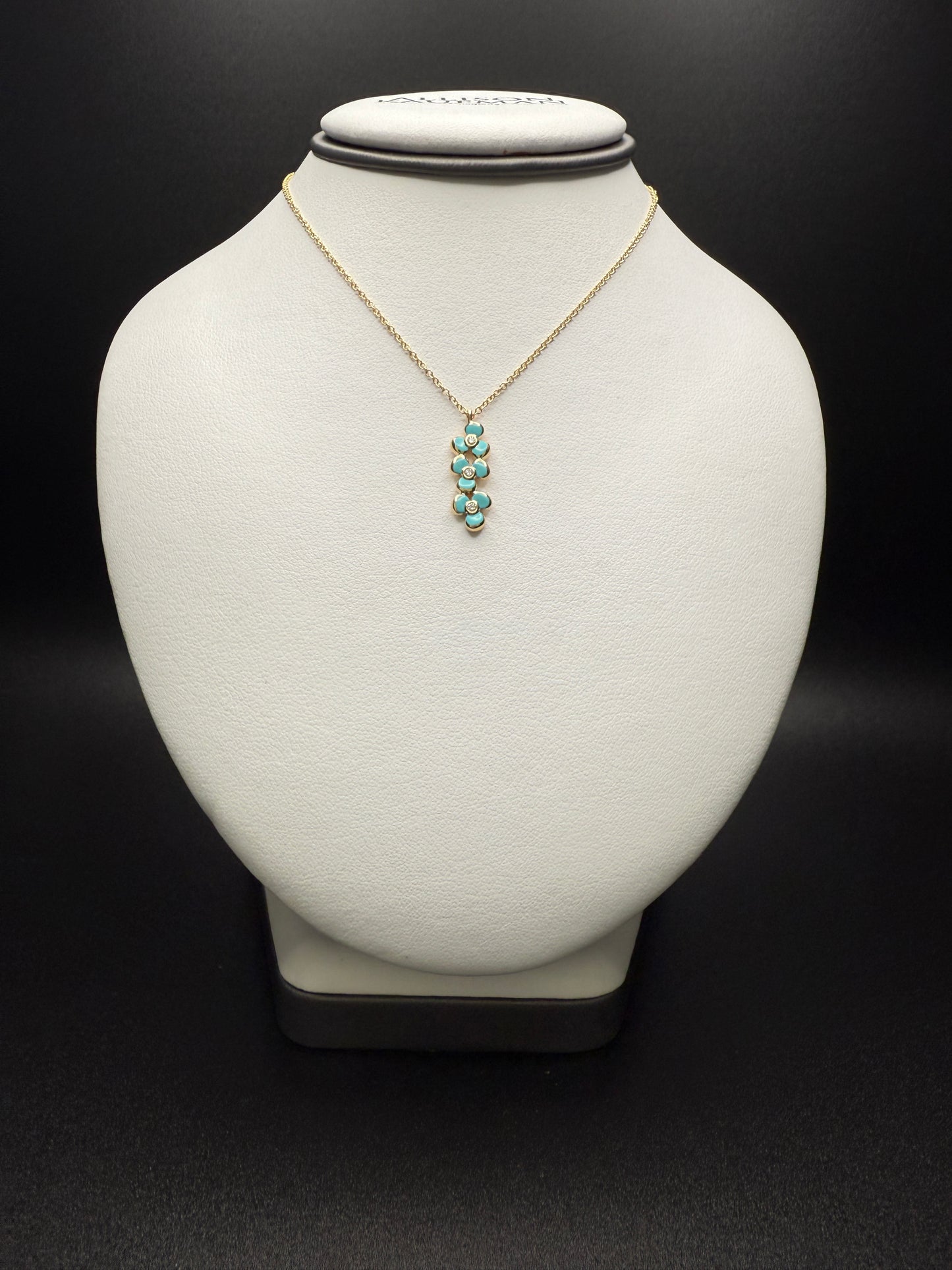 Turquoise Flower Necklace W/ Natural Diamonds￼