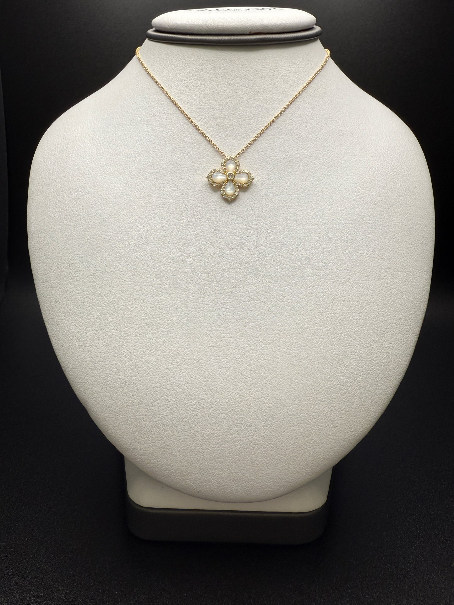 Mother Of Pearl Clover Necklace W/ Natural Diamonds