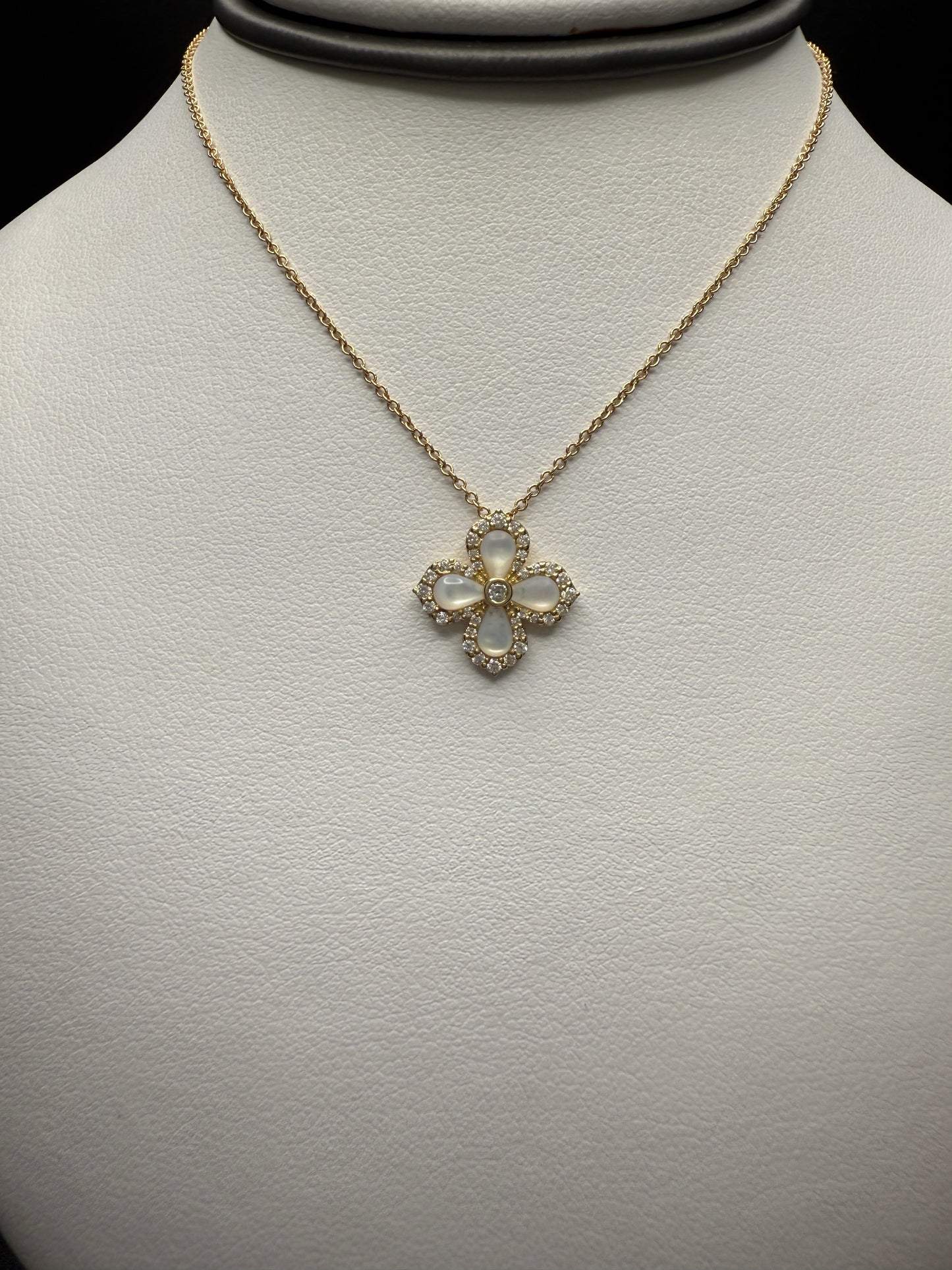 Mother Of Pearl Clover Necklace W/ Natural Diamonds