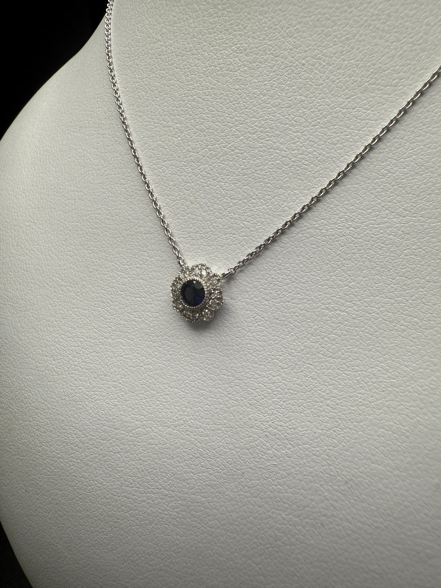 Sapphire Flower Necklace W/Natural Diamonds