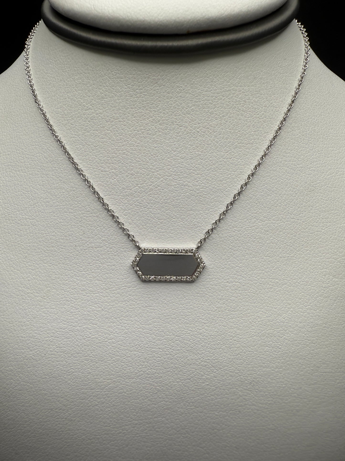 Hexagon Engraving Necklace W/Natural Diamonds