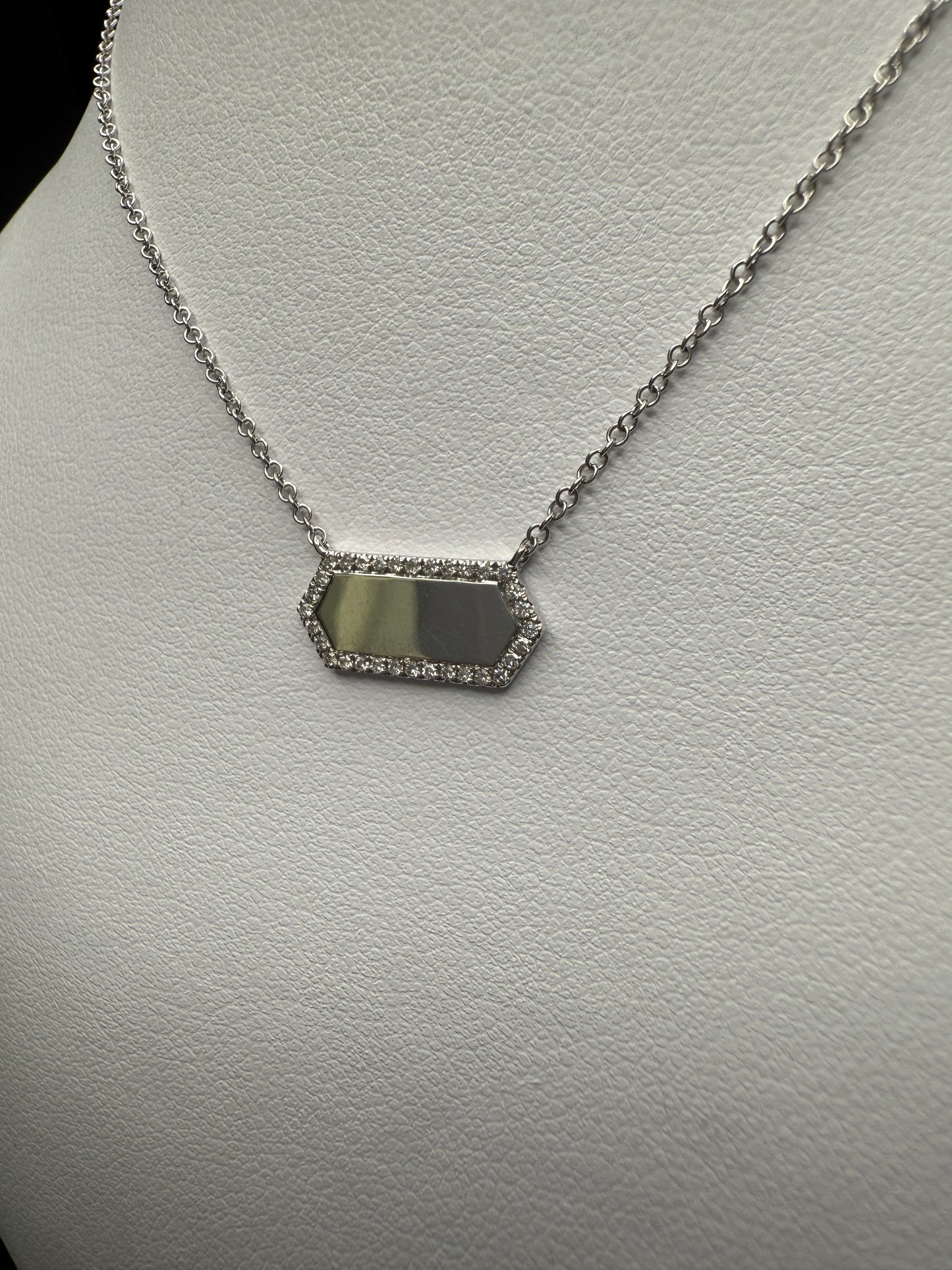 Hexagon Engraving Necklace W/Natural Diamonds