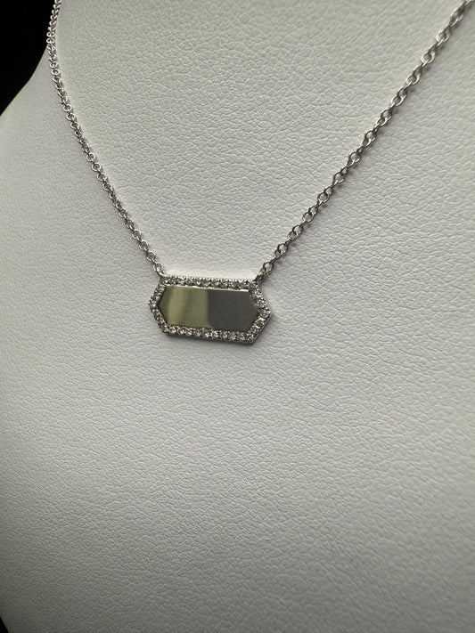 Hexagon Engraving Necklace W/Natural Diamonds