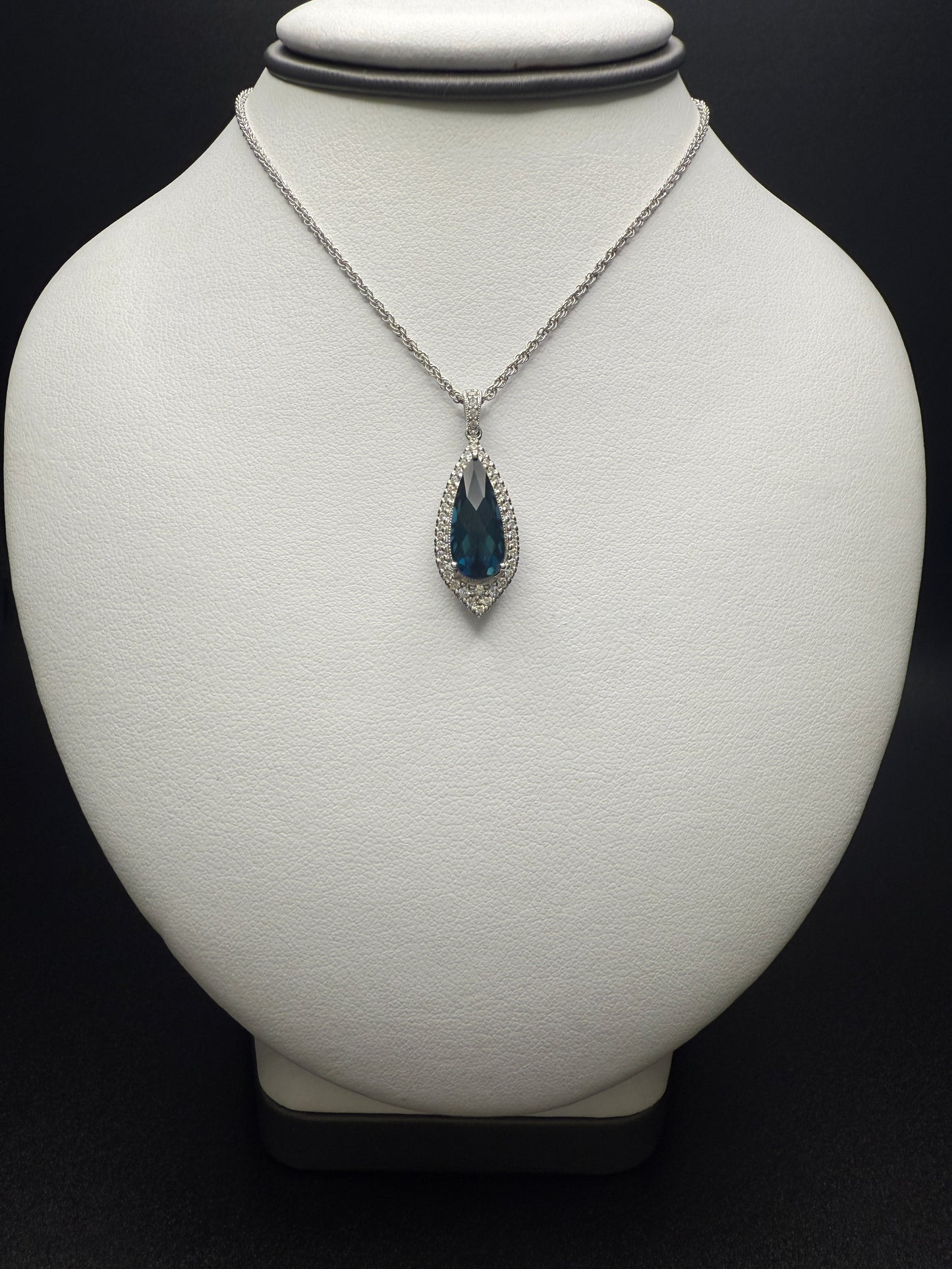 London Blue Topaz Necklace W/ Natural Diamonds
