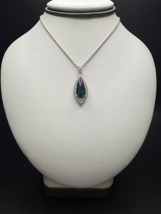 London Blue Topaz Necklace W/ Natural Diamonds