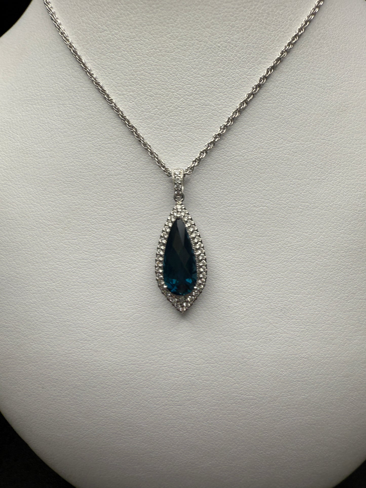 London Blue Topaz Necklace W/ Natural Diamonds