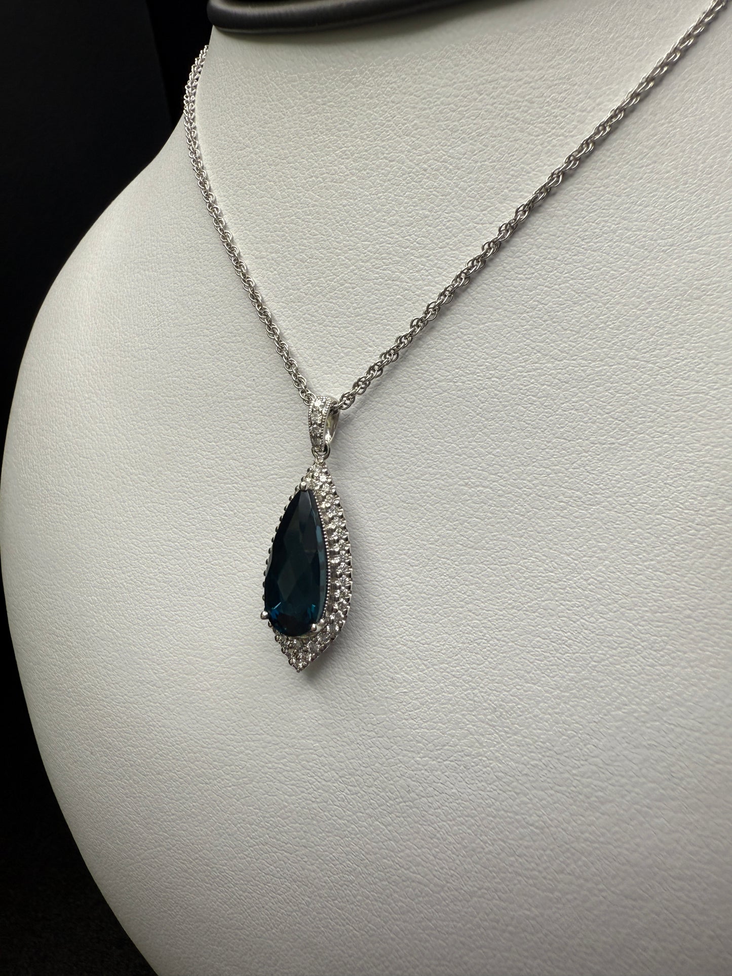 London Blue Topaz Necklace W/ Natural Diamonds