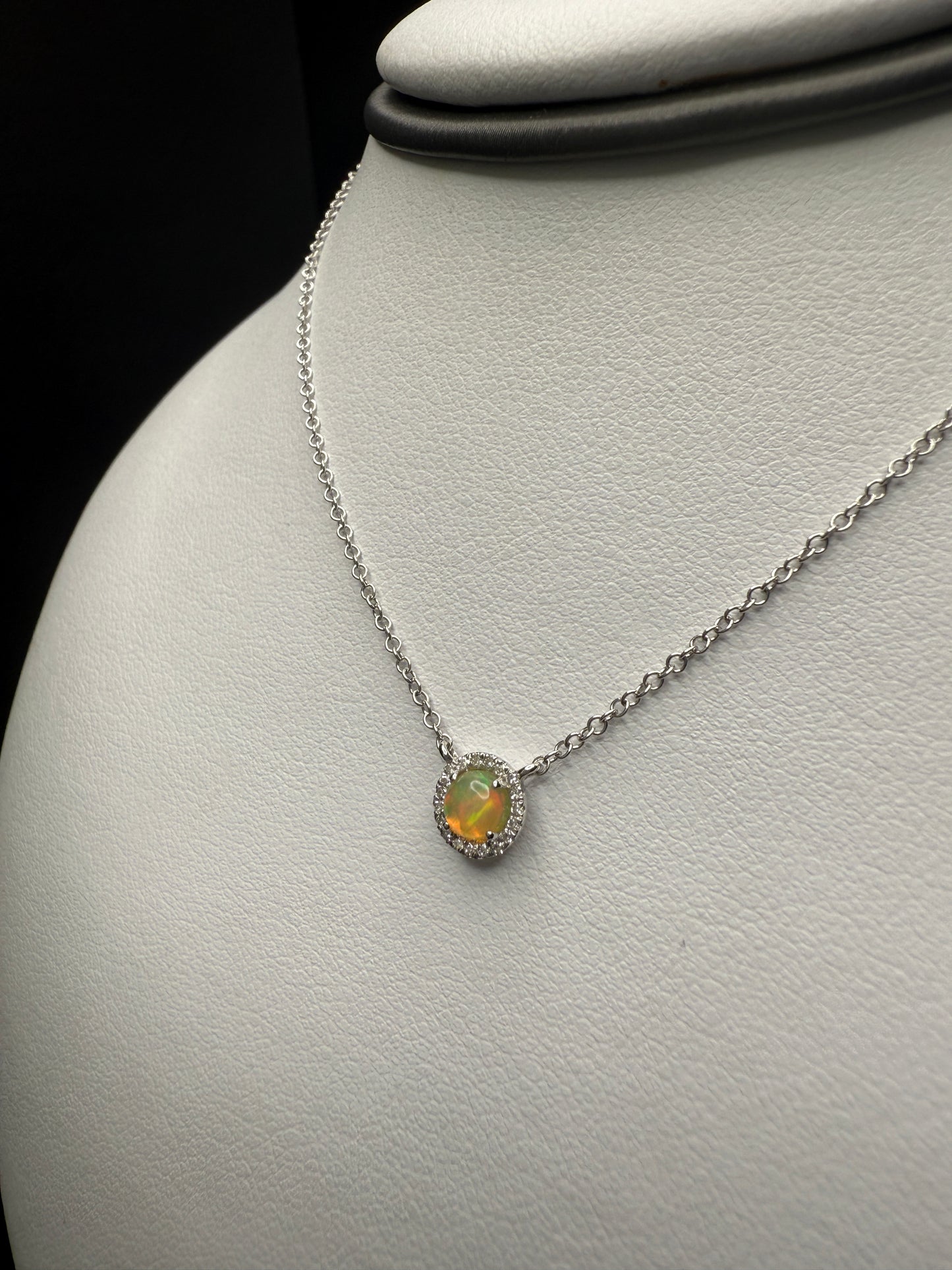 Opal Necklace W/ Natural Diamonds