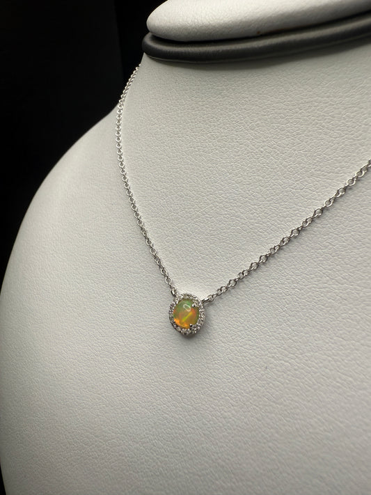 Opal Necklace W/ Natural Diamonds