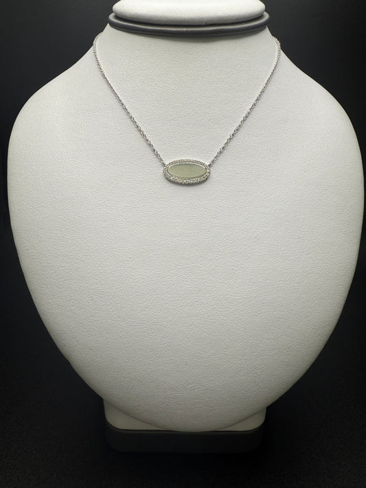 Oval Engraving Necklace W/Natural Diamonds