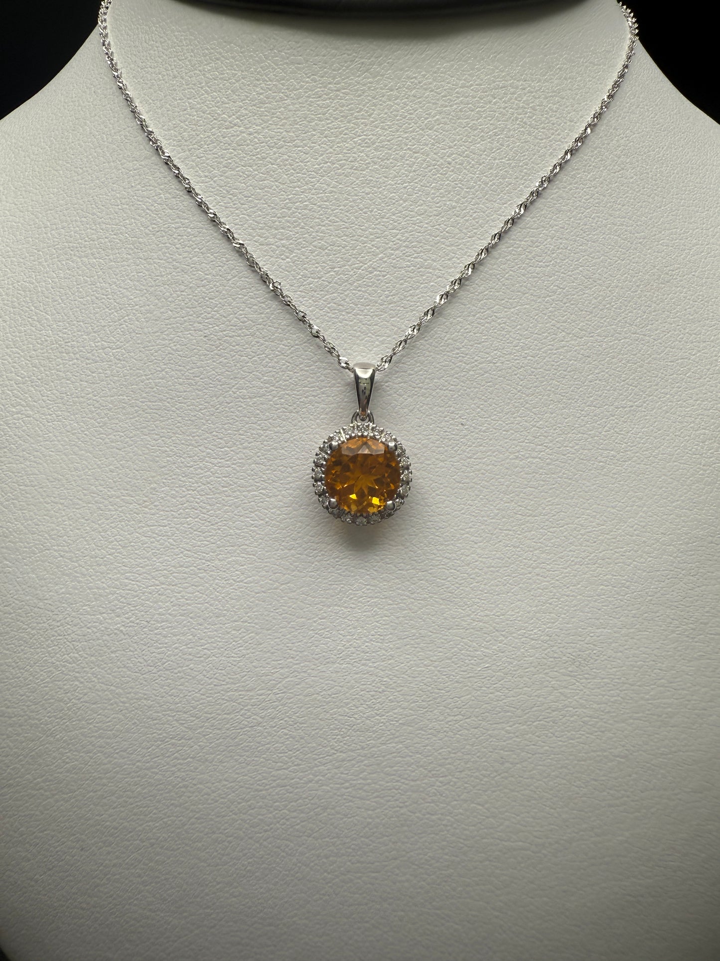 Citrine Necklace W/Natural Diamonds