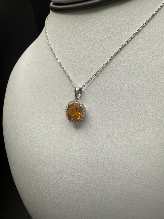 Citrine Necklace W/Natural Diamonds