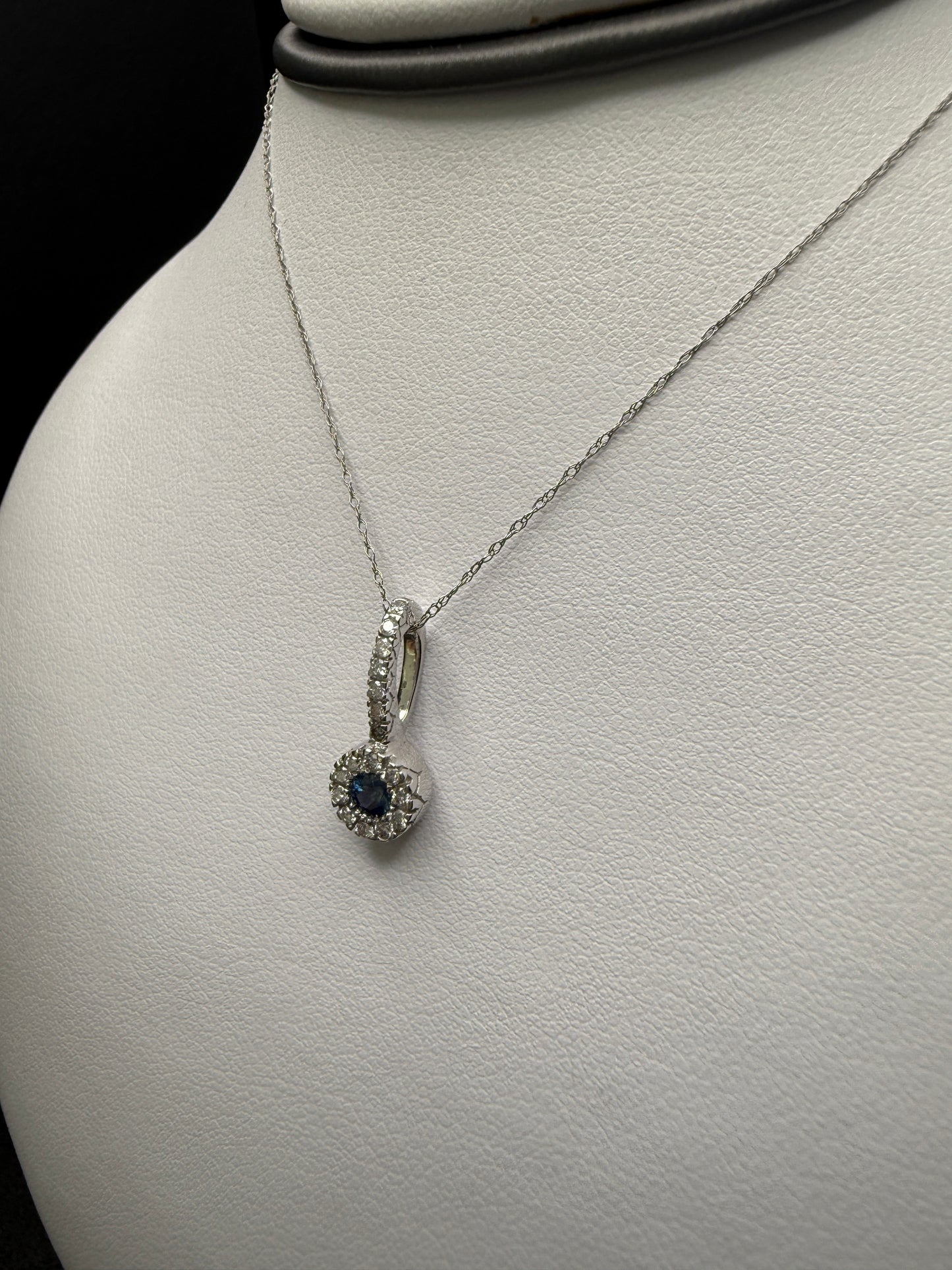 Round Sapphire Necklace W/ Natural diamonds