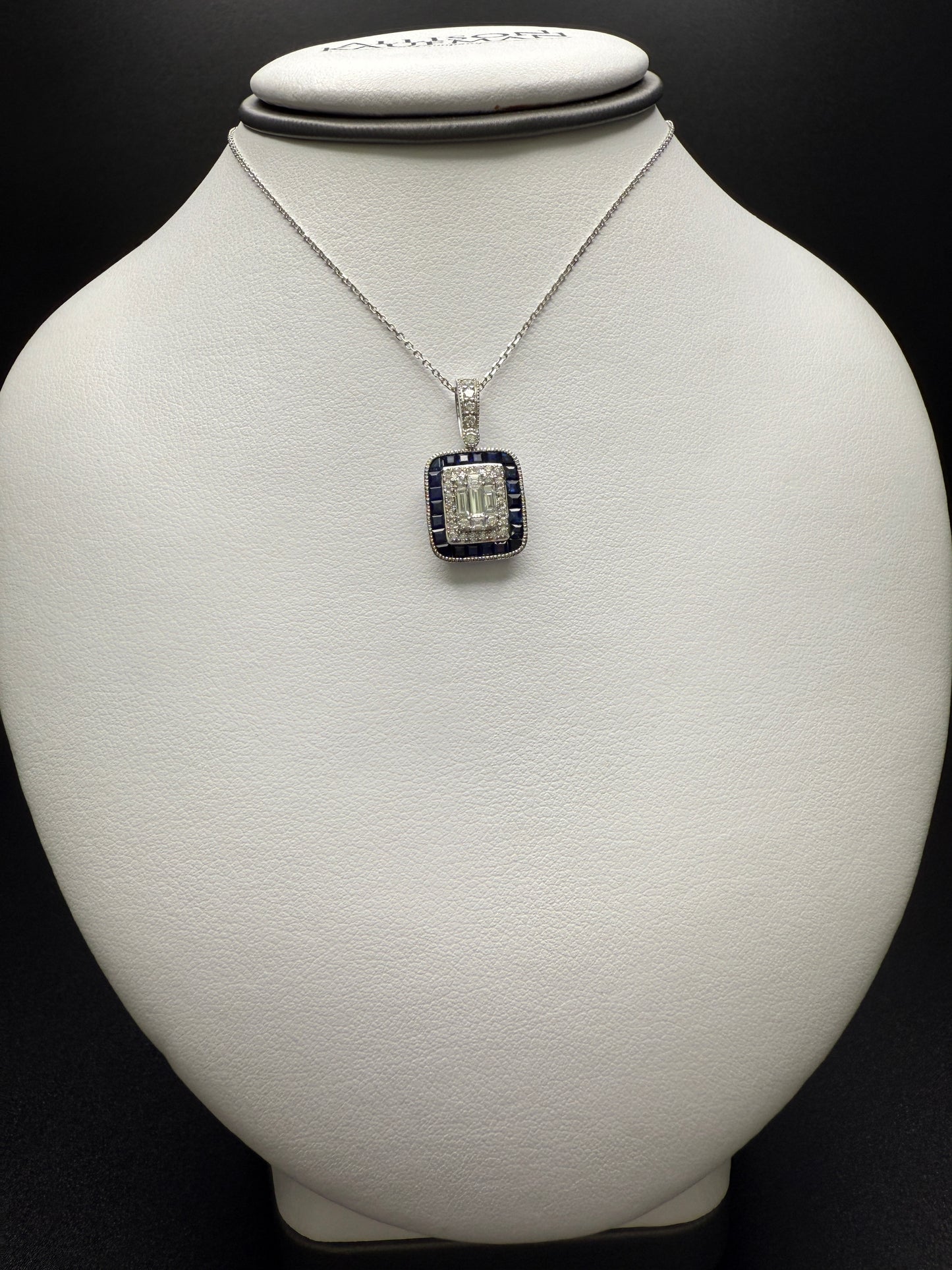 Square Sapphire and Diamond Necklace