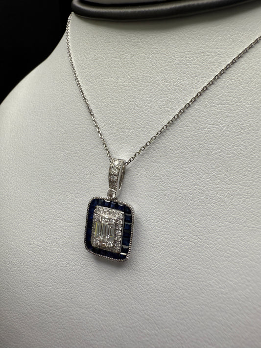 Square Sapphire and Diamond Necklace