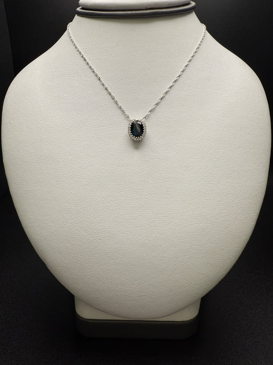 Oval Sapphire Necklace W/ Natural Diamonds