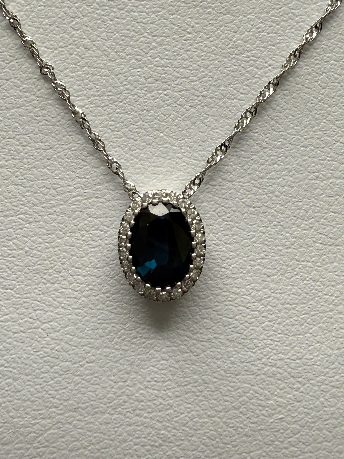 Oval Sapphire Necklace W/ Natural Diamonds