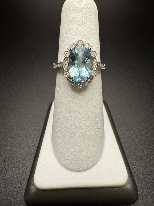 Aquamarine Halo Ring